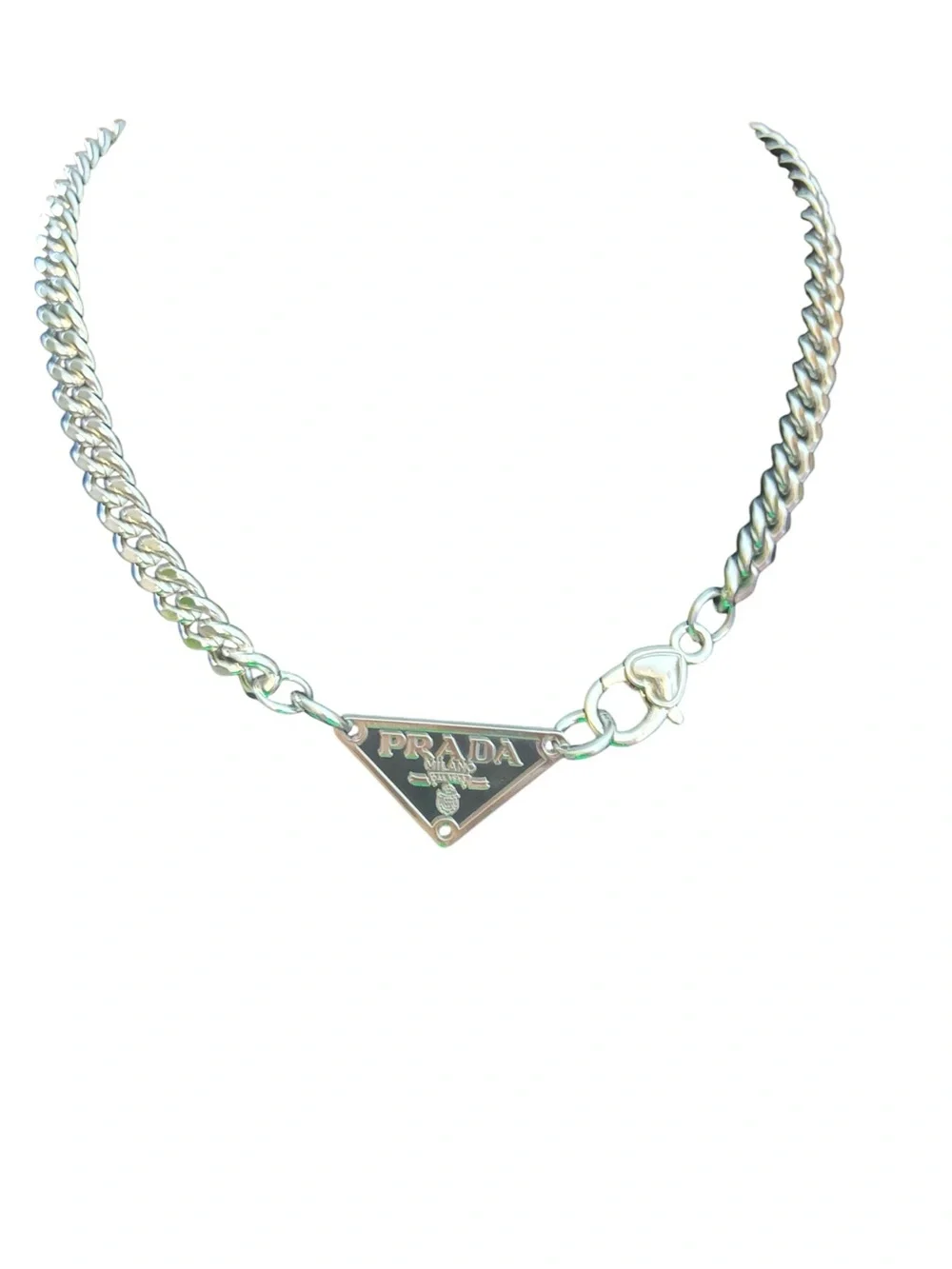 Prada/Silver-Tone Triangle Logo Chain Necklace - Men